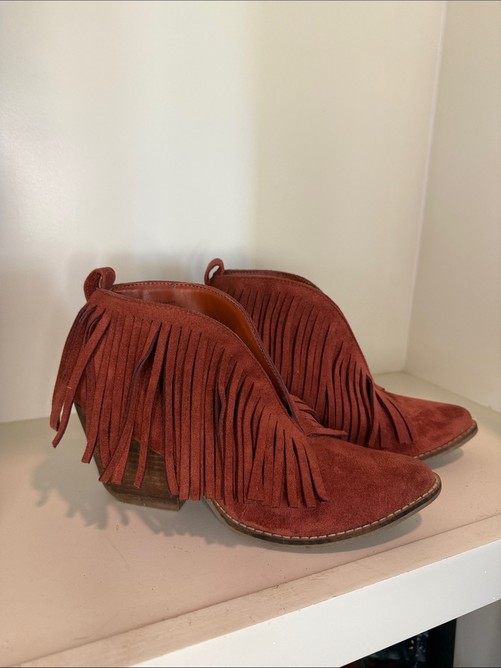 Matisse Rust Red Suede Fringe Ankle Booties